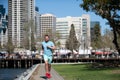 Active healthy runner jogging outdoor. Sport and healthy lifestyle. Young athletic man running at urban city park.