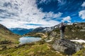 Active hiker with backpack in Pyrenees