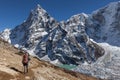 Active hiker trekking in Nepal towards a hight.