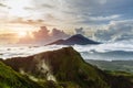 Active Indonesian volcano Batur in the tropical island Bali. Indonesia. Batur volcano sunrise serenity. Dawn sky at