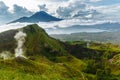 Active Indonesian volcano Batur in the tropical island Bali. Indonesia. Batur volcano sunrise serenity. Dawn sky at