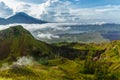 Active Indonesian volcano Batur in the tropical island Bali. Indonesia. Batur volcano sunrise serenity. Dawn sky at