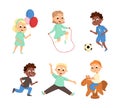 Active Kids Playing at Playground Having Fun Vector Set Royalty Free Stock Photo