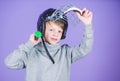 Active leisure and lifestyle. Healthy childhood. Join baseball team. Baseball training concept. Boy in helmet hold Royalty Free Stock Photo