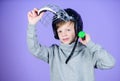 Active leisure and lifestyle. Healthy childhood. Join baseball team. Baseball training concept. Boy in helmet hold Royalty Free Stock Photo