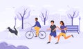 Active life concept with joggers and cyclist