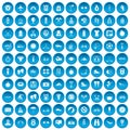 100 active life icons set blue Royalty Free Stock Photo