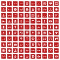 100 active life icons set grunge red Royalty Free Stock Photo