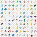 100 active life icons set, isometric 3d style Royalty Free Stock Photo