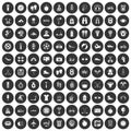 100 active life icons set black circle Royalty Free Stock Photo