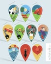 Active life map pins set Royalty Free Stock Photo