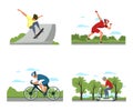 Active lifestyle flat vector illustrations set isolated on white background