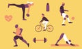 Vectors of people working out, exercising, jogging and playing sports.