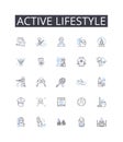 Active lifestyle line icons collection. Vibrant health, Dynamic living, Robust fitness, Energetic movement, Agile motion