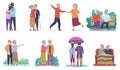 Active lifestyle old grandparents. Elderly people characters. Cartoon seniors family activities isolated vector Royalty Free Stock Photo