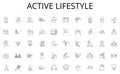 Active lifestyle line icons collection. Hardware, Software, Motherboard, CPU, GPU, RAM, SSD vector and linear