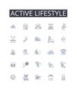Active lifestyle line icons collection. Vibrant health, Dynamic living, Robust fitness, Energetic movement, Agile motion