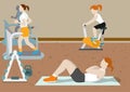 Active Lifestyle Pack Fitness users exercise together. Body trainer inside the gym . Sport activity energy concept, flat vector