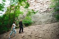 Active loving senior couple walking in beautiful summer forest - active retirement concept Royalty Free Stock Photo