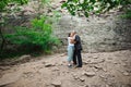 Active loving senior couple walking in beautiful summer forest - active retirement concept. Royalty Free Stock Photo