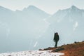 Active Man hiking alone in mountains Lifestyle travel