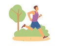 Active man in sportswear running marathon or runner athlete training in park.