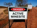 Active mine mining site danger sign