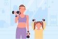 Active mom and daughter workout training