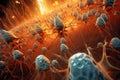 Active nerve cells, visualization of neuronal networks in the brain, 3D render