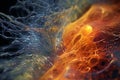 Active nerve cells, visualization of neuronal networks in the brain, 3D render