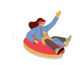 Active Outdoor Wintertime Extreme Fun.Young Happy Girl Sliding on Snow Tubing Having Fun On Winter Holidays Royalty Free Stock Photo