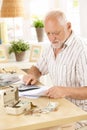 Active pensioner doing financial work at home