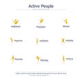 Active people creative symbols set, font concept. Winner, happy human, freedom abstract business logo. Dancing man Royalty Free Stock Photo