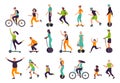 Active people. Healthy lifestyle, outdoor activities, running and jogging. Bike riding, skateboarding, rollerblading