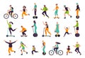 Active people. Healthy lifestyle, outdoor activities, running and jogging. Bike riding, skateboarding, rollerblading vector