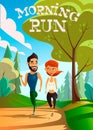 Active People. Man and Woman Runners. Running Through the City. Vector illustration