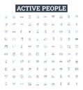 Active people vector line icons set. Active, People, Athletic, Energetic, Dynamic, Vigorous, Bustling illustration