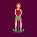 Active peoples fun with electric scooter, new modern technology hoverboard, woman self balance wheel transport