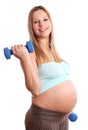Active pregnant woman on white background