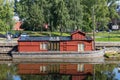Active residential building on the water. Uppsala. Sweden 08.2019 Royalty Free Stock Photo