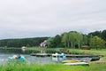 Active rest on Lake Dryvyaty on a summer day. Domestic tourism. Braslav lakes. Belarus