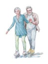 Active retired couple on skate rollers