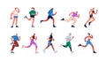 Active runners set. Joggers jogging in sportswear. Healthy men and women running, training, exercising. Sports Royalty Free Stock Photo