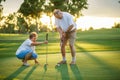 Active senior lifestyle, elderly couple playing golf together