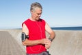 Active senior man jogging on the pier Royalty Free Stock Photo