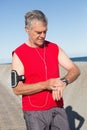 Active senior man jogging on the pier Royalty Free Stock Photo