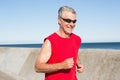Active senior man jogging on the pier Royalty Free Stock Photo