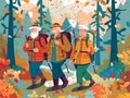 active senior trekking old hiking walking couple grandfather happy elderly. Generative AI.