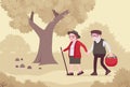 Active seniors, happy healthy elderly people walking mushroom picking
