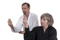 Active seniors practicing martial arts